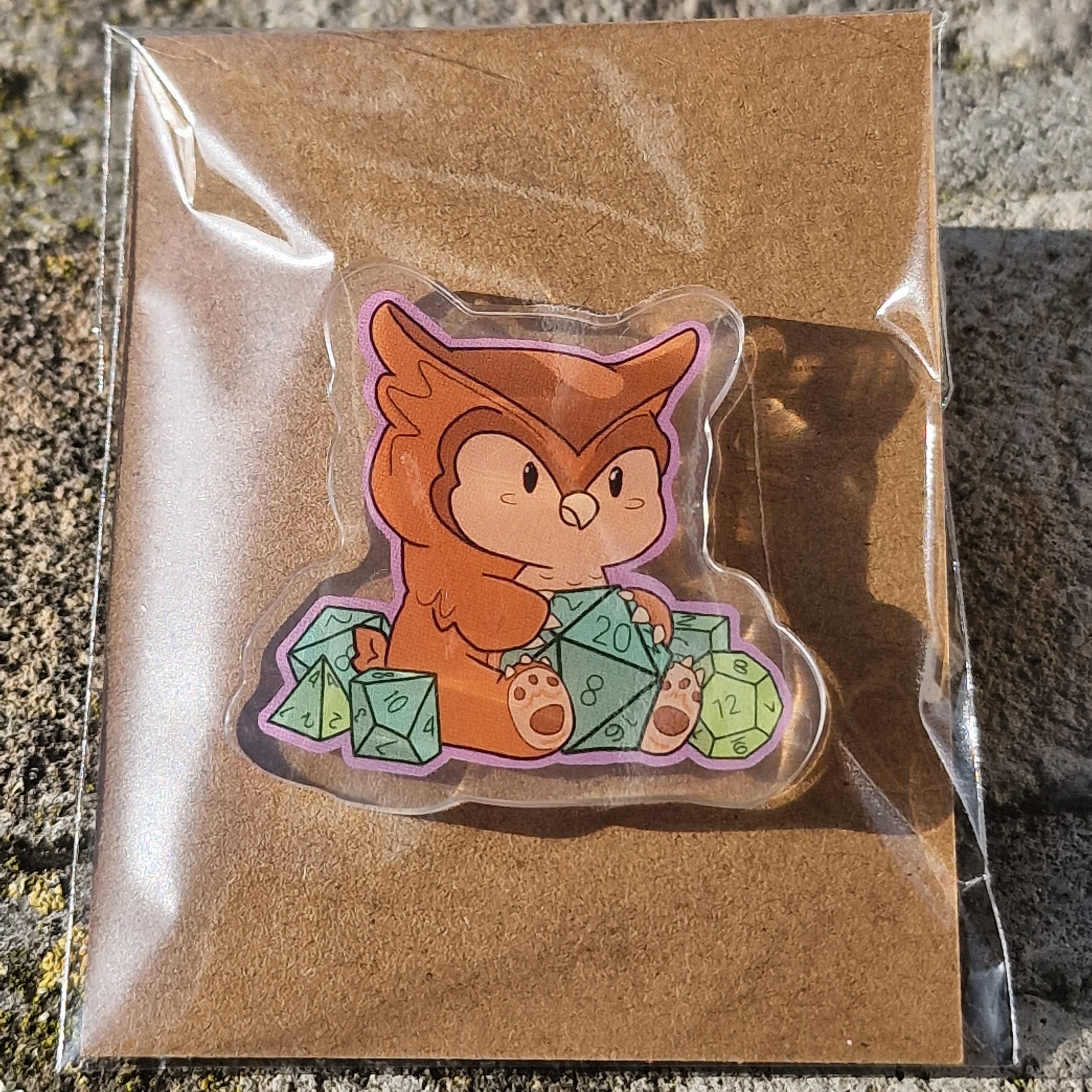 Acryl Pin – Don't Give a Hoot, Just Gimme the Loot! (Owlbear)