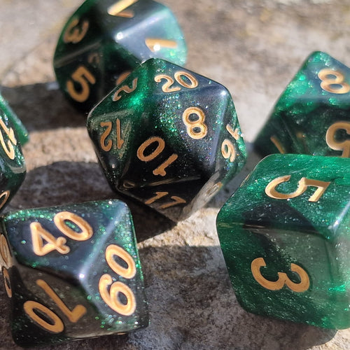 D&D Dobbelstenenset – Donkergroen Glitter met Goud