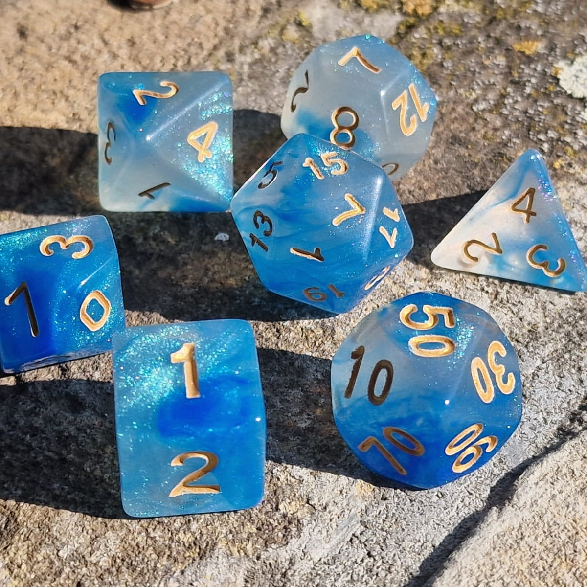 D&D Dobbelstenenset – Oceaan Blauw met Goud
