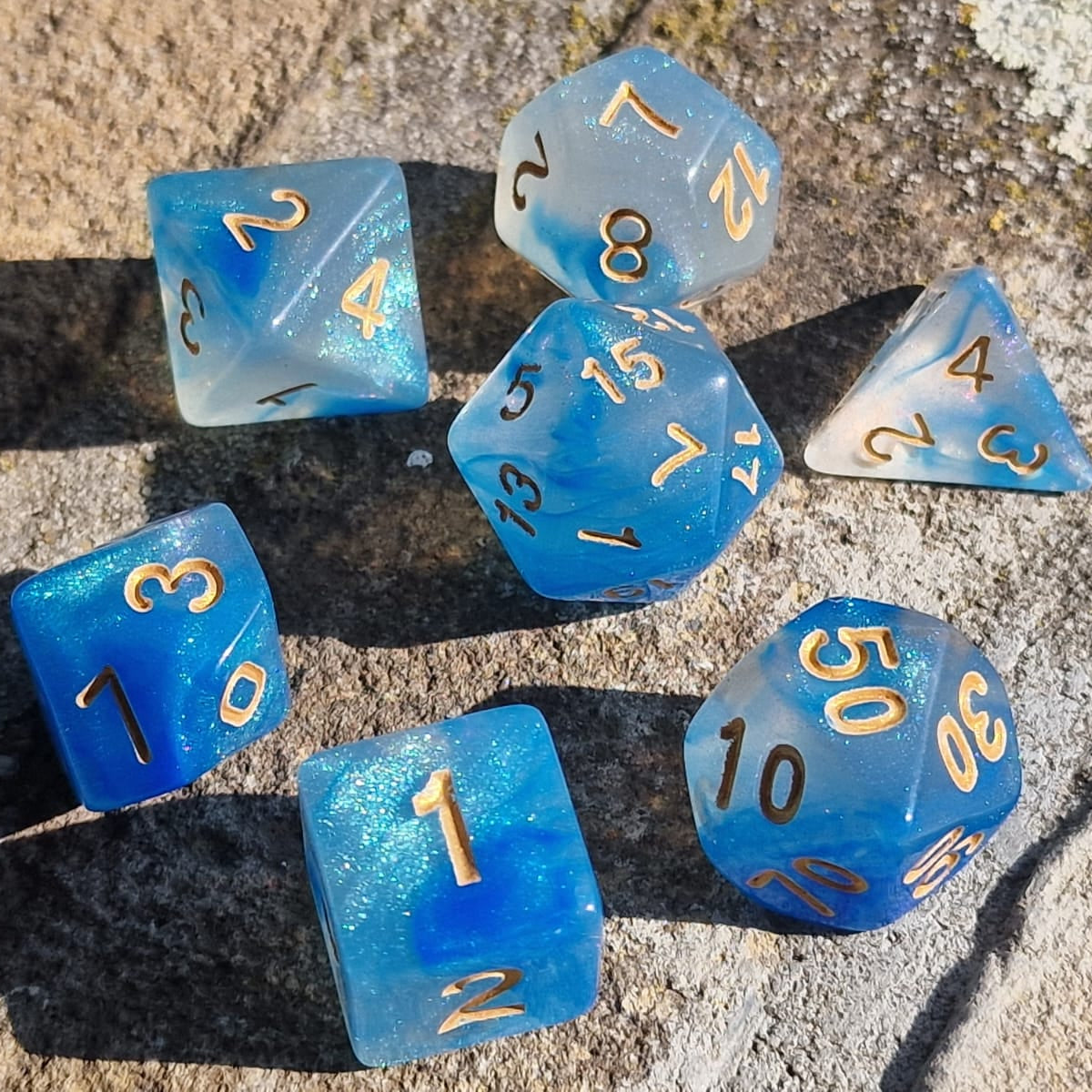 D&D Dobbelstenenset – Oceaan Blauw met Goud