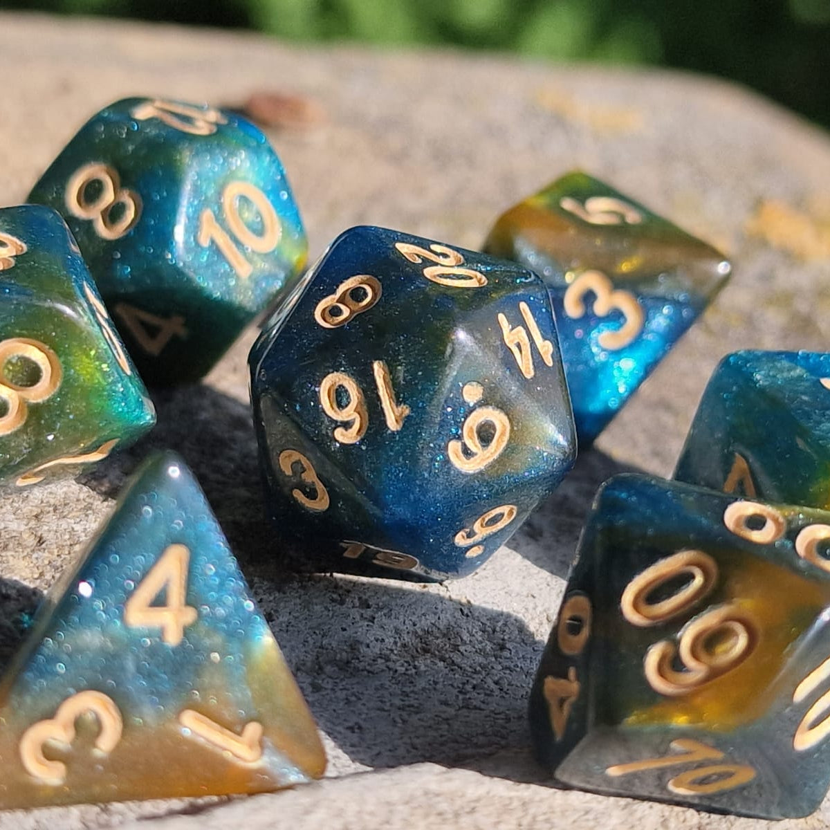 D&D Dobbelstenenset – Tropisch Blauw-Groen met Goud