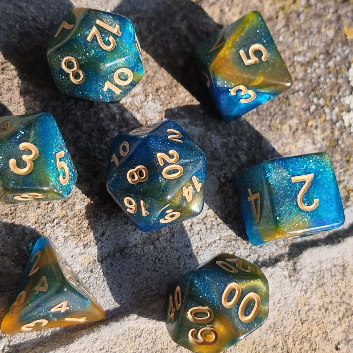 D&D Dobbelstenenset – Tropisch Blauw-Groen met Goud