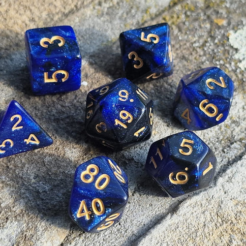 D&D Dobbelstenenset – Diepblauw Galaxy met Goud