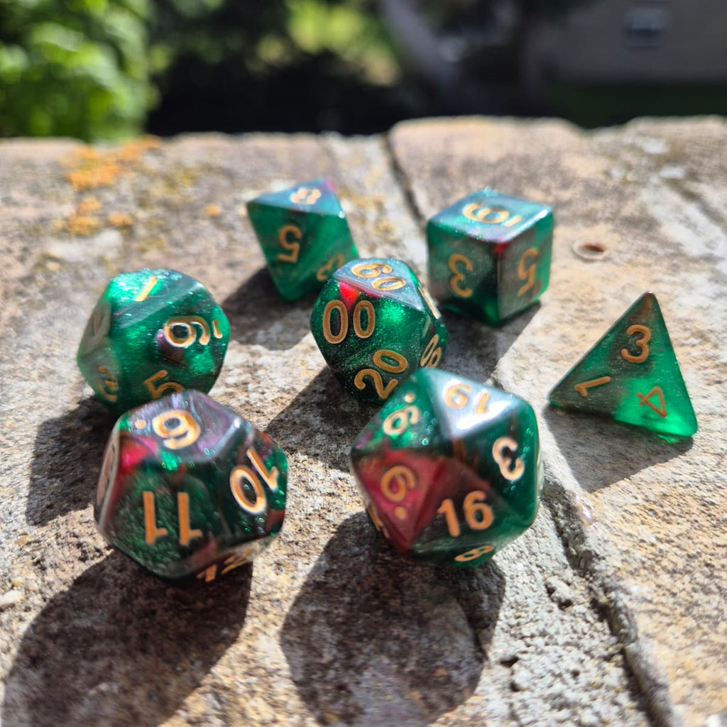 D&D Dobbelstenenset – Smaragdgroen Galaxy met Goud