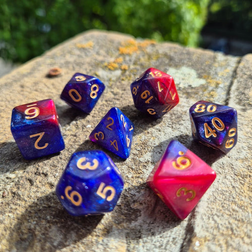 D&D Dobbelstenenset – Blauw-Rood Galaxy met Goud